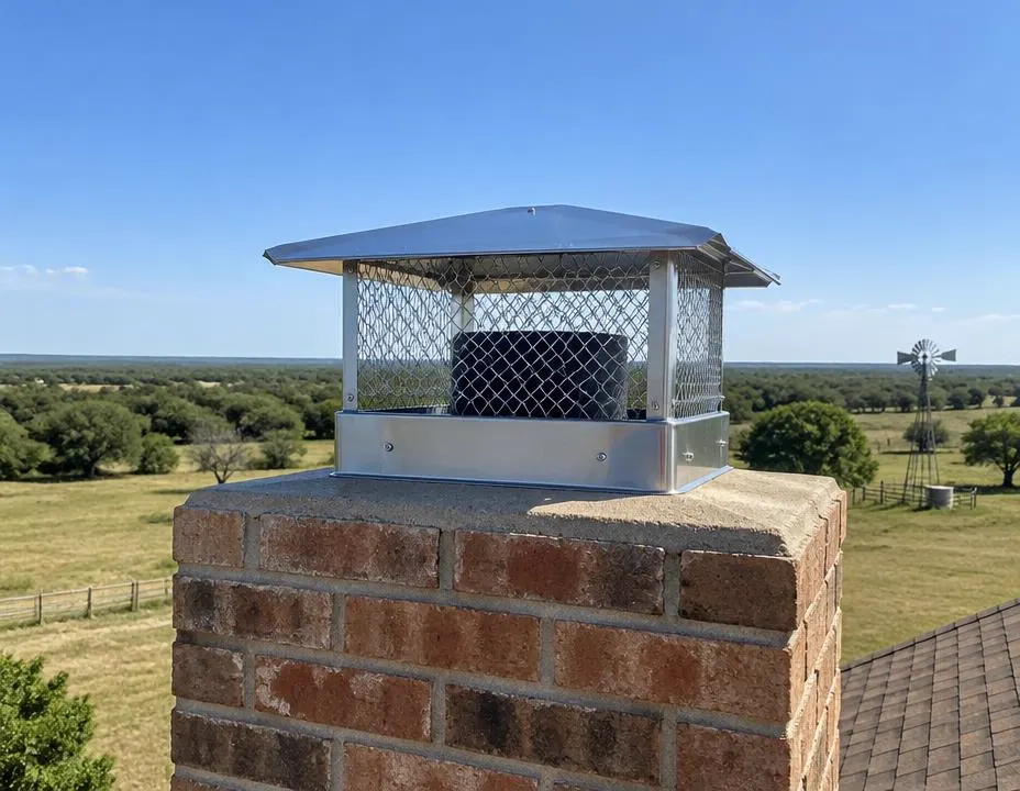New stainless chimney cap with mesh animal guard, Dallas TX
