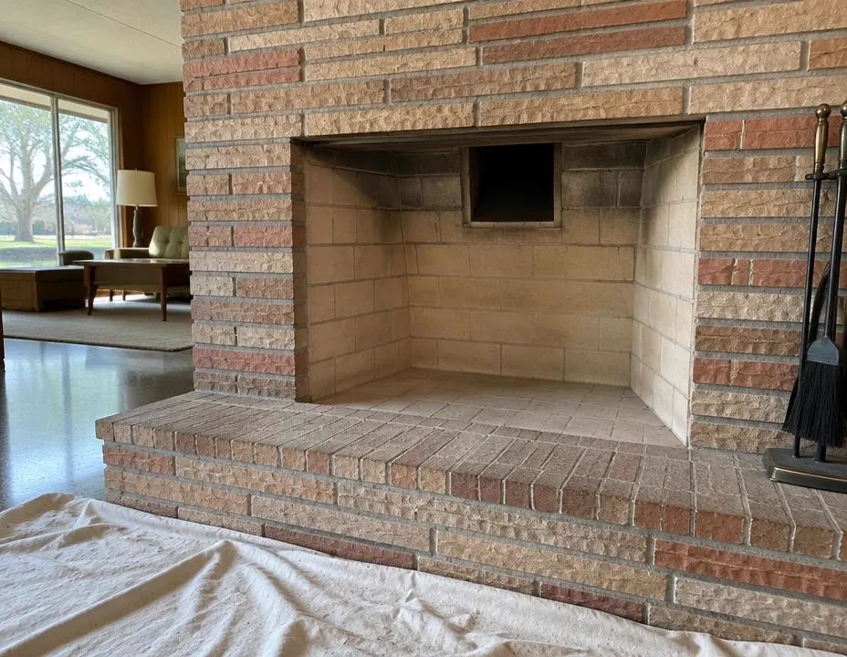 Firebox after chimney sweep, clean firebrick and clear flue, Dallas TX